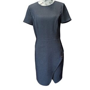 Kensie Black Gray Micro Check Faux‎ Wrap Side Zip Sheath Dress Womens Small